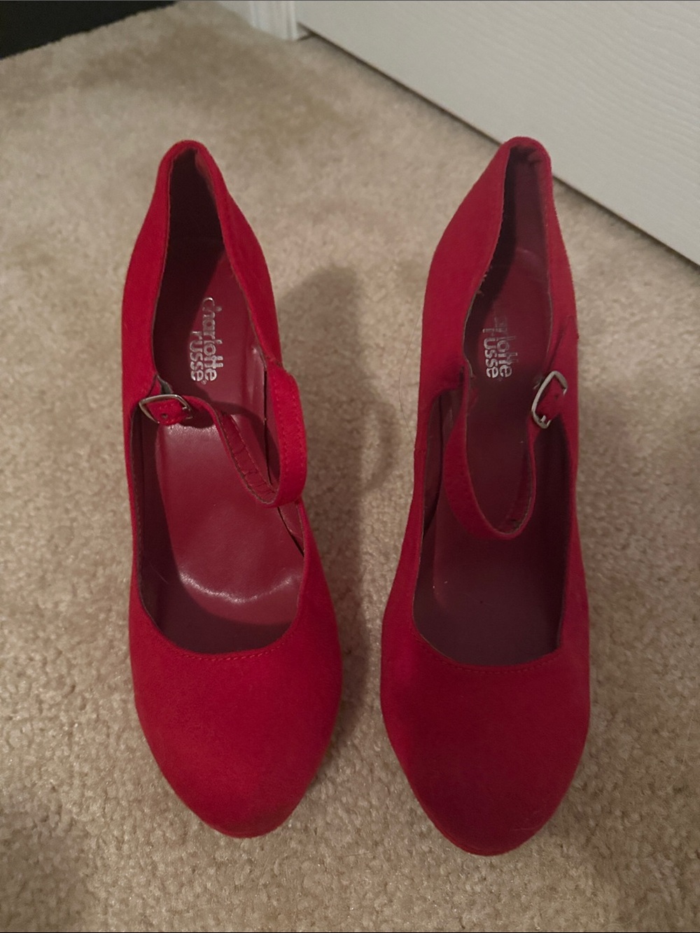 Charlotte Russe Red Suede Mary Jane Heels with Ankle Strap